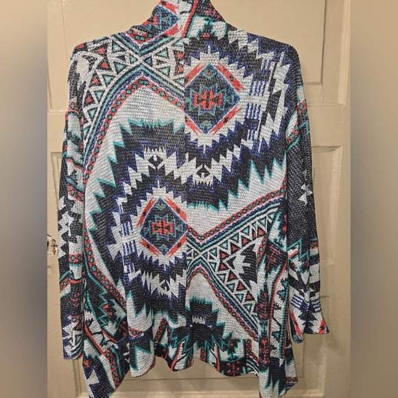 Cato Dolman Sleeve Tribal Patterned Boho Knit Open Cardigan - Picture 3 of 7